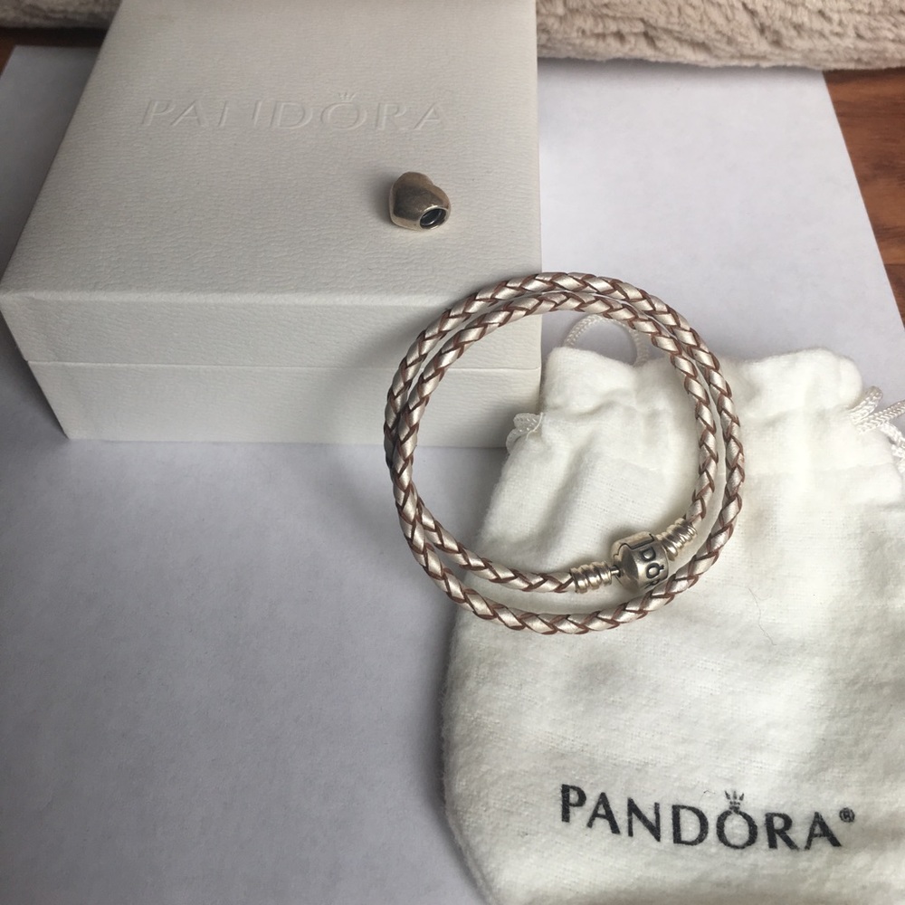 Pandora champagne braided double-leather bracelet
